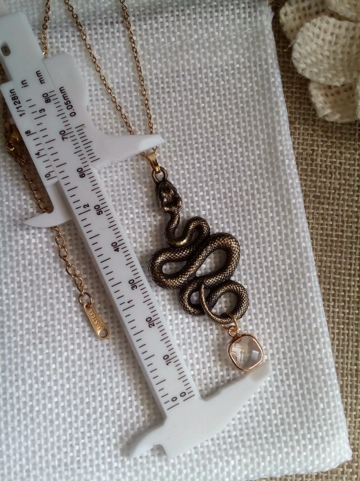 Collier serpent et perle de verre sertie – photo 3
